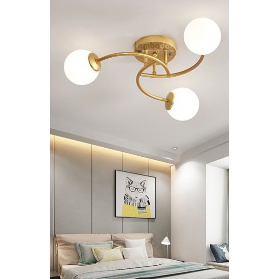 LedDevi Luxury Model Plafonyer Üçlü Gold Modern Beyaz Camlı Avize