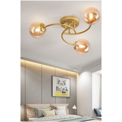  LedDevi Luxury Model Plafonyer Üçlü Gold Modern Bal Camlı Avize 