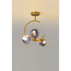 LedDevi Hilal Model C Formlu Modern Spor Glop Füme Camlı Gold 3lü Plafonyer Avize 